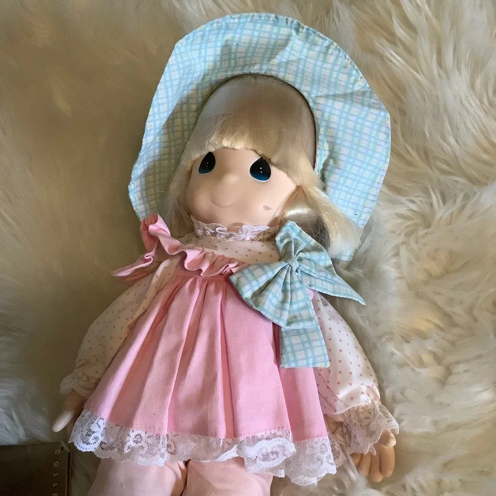 Vintage Precious Moments Soft Body‎ Doll Pink Dress Gingham Hat 16 inch PMC Inc